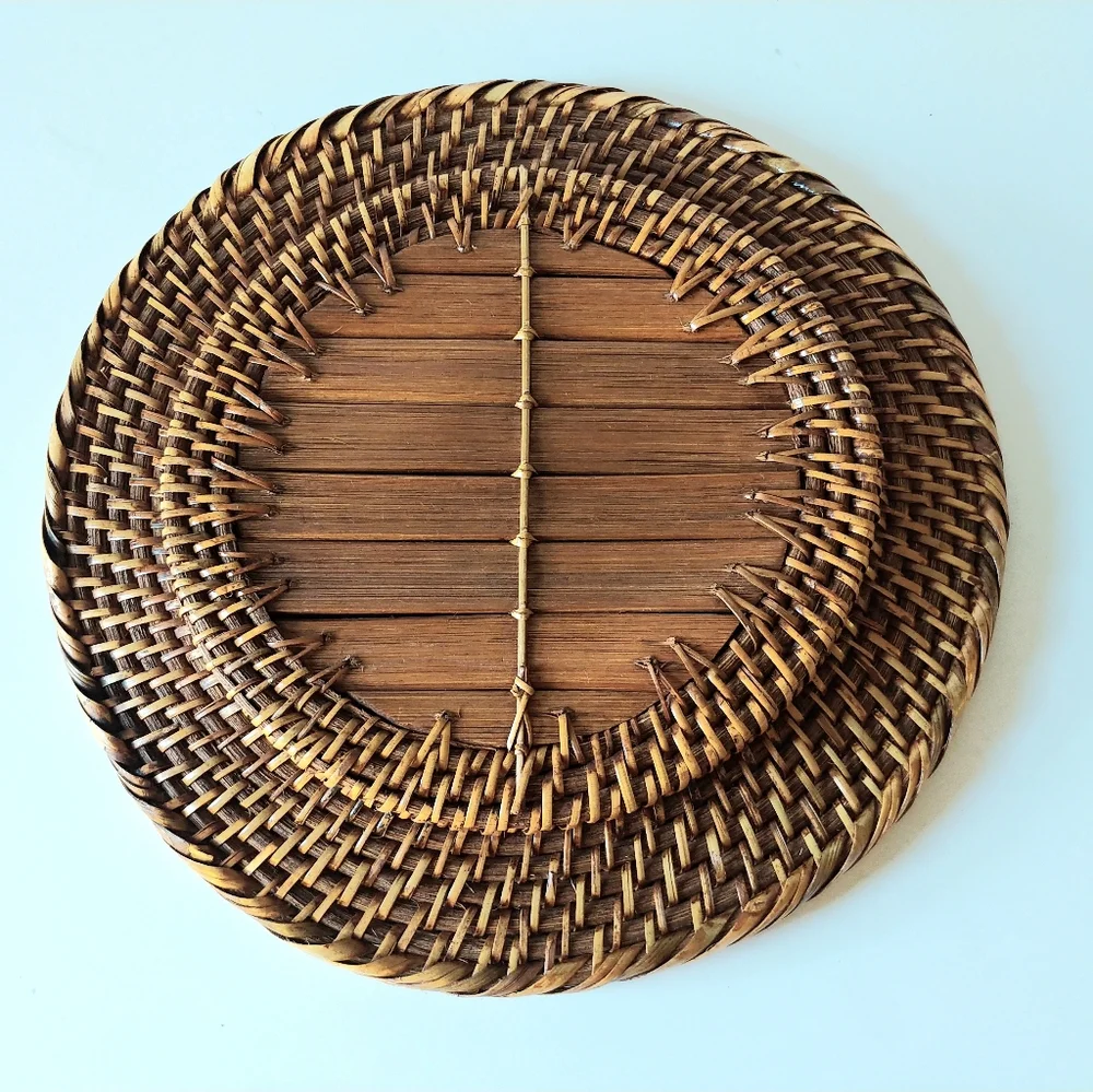 Vintage Woven Rattan Charger Decorative Plate Bamboo